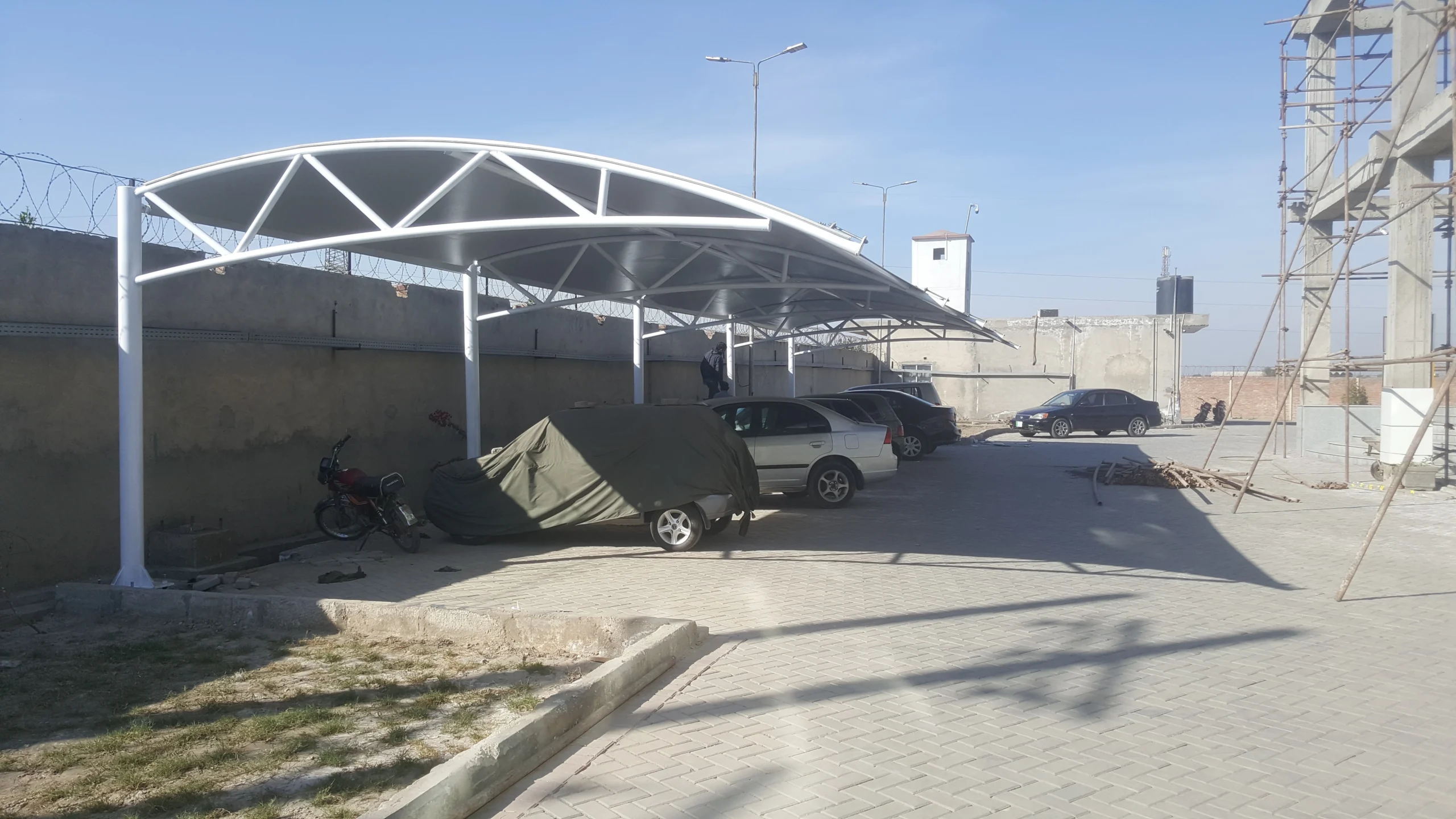 Durable waterproof Car Parking Shed with Tensile Fabric – Ultimate Sun and Rain Protection, Modern Design