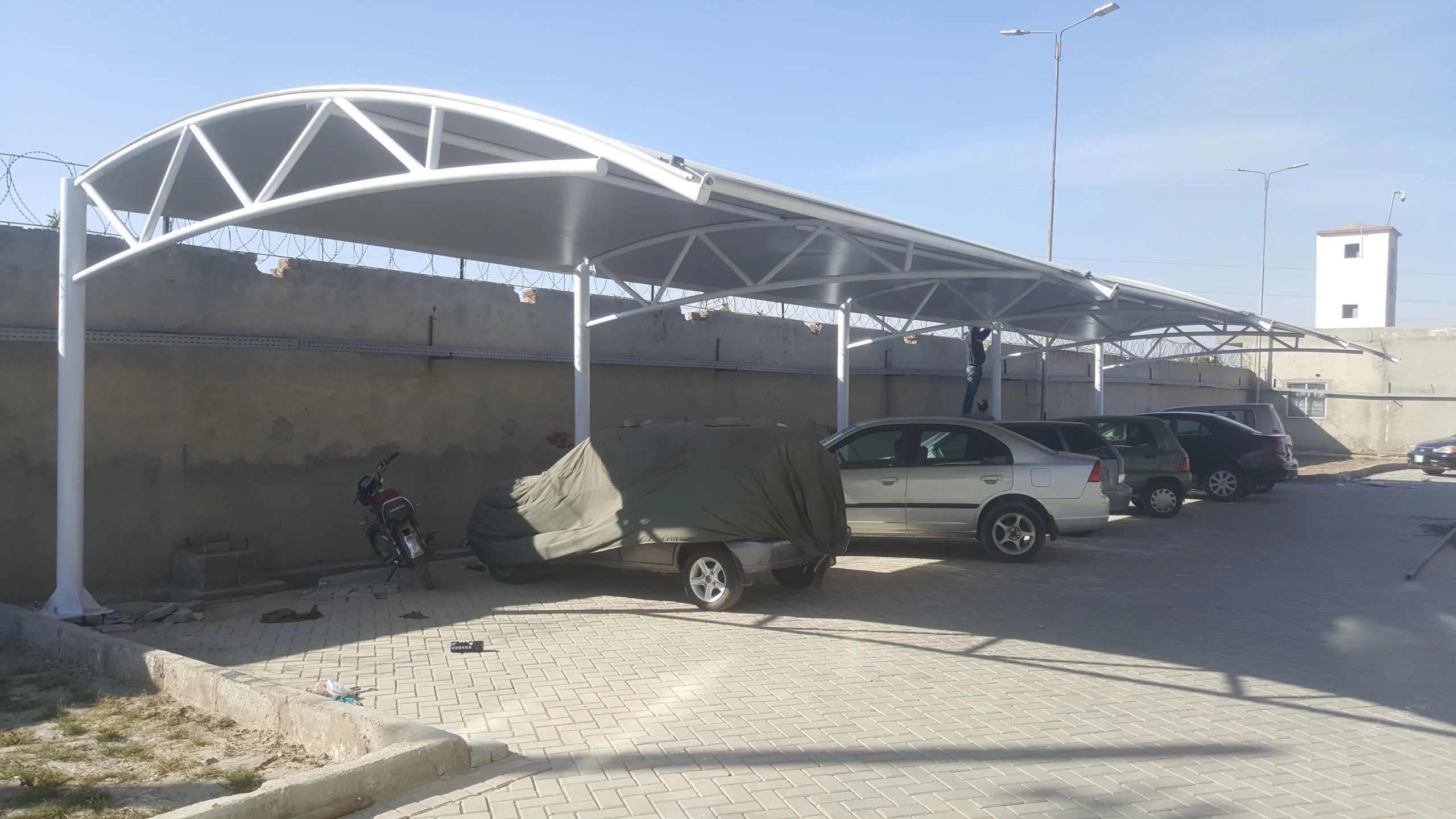 Durable waterproof Car Parking Shed with Tensile Fabric – Ultimate Sun and Rain Protection, Modern Design