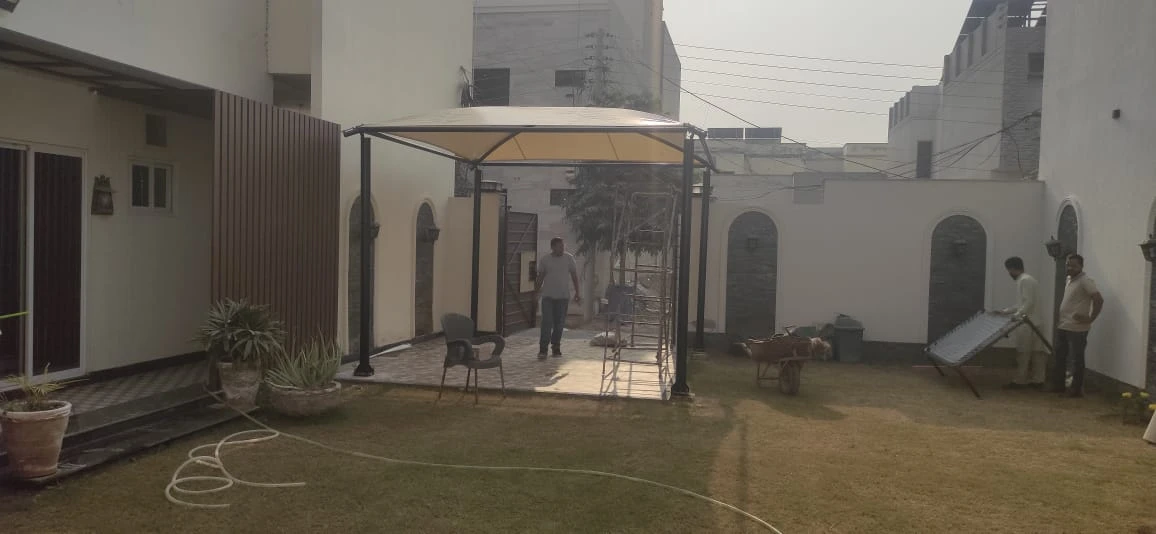 Modern Gazebo with Arch Design (2) Modern gazebo with an elegant arch design, crafted for stylish and durable outdoor spaces, providing shade and aesthetic appeal