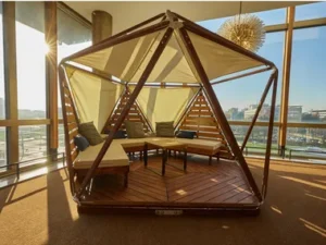 A stylish and portable outdoor gazebo with a sunshade, perfect for providing shade and comfort in outdoor spaces like gardens, patios, Decks, or parks.